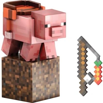 Afbeelding van Mattel Minecraft Diamond Level Varken actiefiguur met 4 accessoires, verzamelspeelgoed (14,5 cm) gepixeld design HTM04