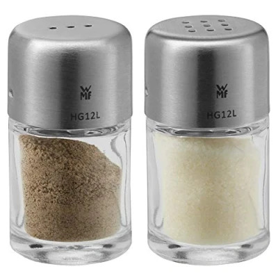 Afbeelding van WMF Bel Gusto Zout en peperstrooier set 2 delig, zoutvaatje klein, mini, Cromargan roestvrij staal gematteerd