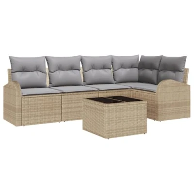 Afbeelding van vidaXL 6 Delig Tuin Sofa Set met Kussens Zwart Poly Riet
