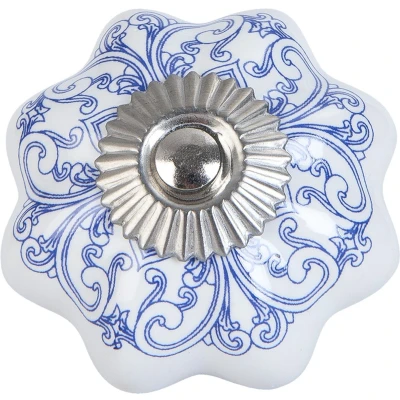 Afbeelding van Clayre &amp; Eef Deurknop Ø 4 cm Blauw Wit Keramiek Meubelknop
