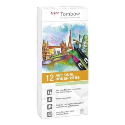 Afbeelding van Tombow ABT Dual Brush tekenpennen Pastel kleuren Set van 12