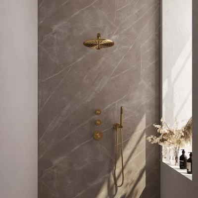Afbeelding van Brauer Gold Edition Regendoucheset inbouw hoofddouche 30cm 3 gladde knoppen rechte wandarm handdouche staaf 1 stand PVD geborsteld goud