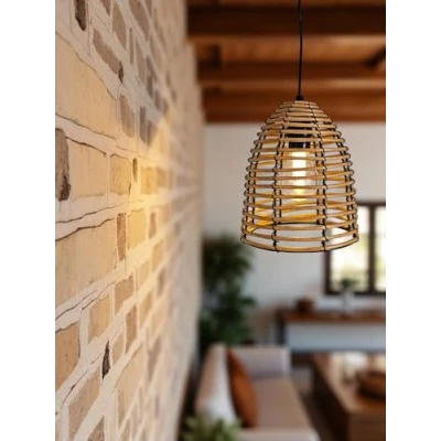 Afbeelding van Meinposten Led hanglamp in rotan look voor buiten en binnen, 18 x 16 cm, tuindecoratie, warm wit, met timer, outdoor hanglamp, plafondlamp, werkt op batterijen, om te hangen