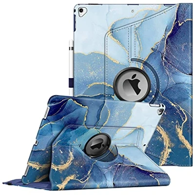 Afbeelding van Fintie Hoes voor iPad Pro 12,9 inch (2e en 1e generatie, model 2017 2015) 360 graden roterende beschermhoes Smart Stand Cover Case met automatische slaap /waakfunctie, (Z Marmer Blauw)