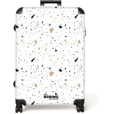 Afbeelding van NoBoringSuitcases.com® Koffer groot Reiskoffer lichtgewicht Terrazzo patroon neutraal Rolkoffer met 4 wielen Grote trolley XL 98 liter bagage