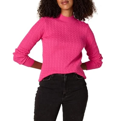 Afbeelding van Amazon Essentials Klassieke pasvorm lichtgewicht kabel lange mouwen mockneck trui, helder roze, S