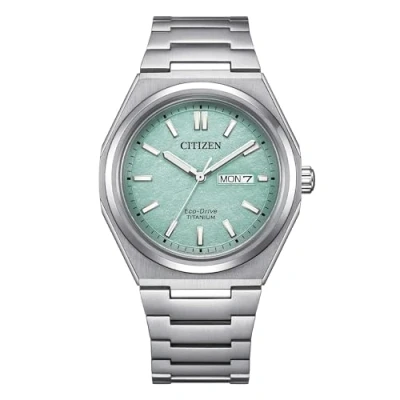 Afbeelding van Citizen Super Titanium turquoise background AW0130 85M Eco Drive solotempo men&#039;s watch