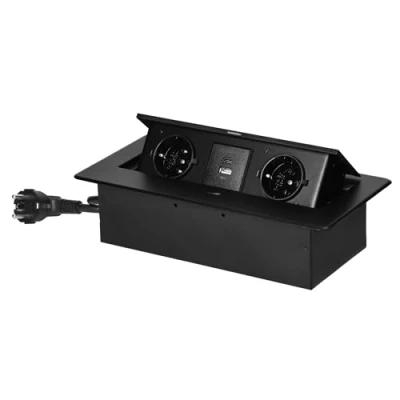 Afbeelding van Miratic Inbouw Stopcontact Werkblad met Vlakke Gefreesde Rand Meubelcontactdoos USB oplader 2 2P+Z (Schuko) 2X (Type A+C, 3,6A) Power Strip voor Bureau Kabel 1,5 m (Zwart)