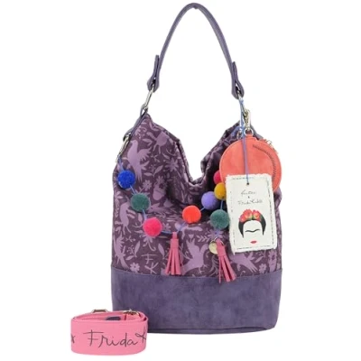 Afbeelding van Fritzi aus Preußen schoudertas utensil zak Izzy07 x Frida Kahlo Limited Canvas Hobo Bag Nature Folk (rood)paars