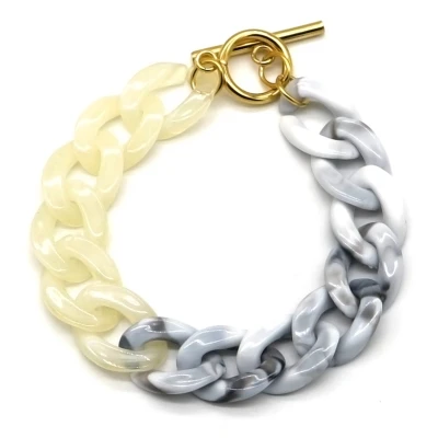 Afbeelding van Armband Dames Schakels RVS en Acryl Lengte 18 cm Goudkleurig