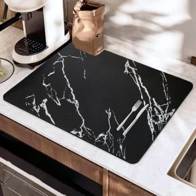 Afbeelding van SOQKEEN Afdroogmat voor aanrecht, 60 x 40 cm Dish Drainer Mat Super Absorberend Verstoppen Vlek Afdruipmat met Niet Slip Rubberen Backed, Sneldrogende