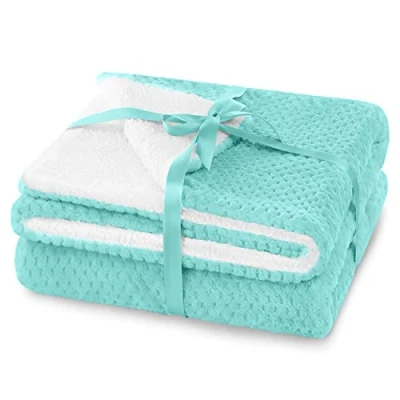 Afbeelding van AmeliaHome Deken 170x210 cm delicate stiksels Sherpa lamsvel look woondeken Shleepy turquoise