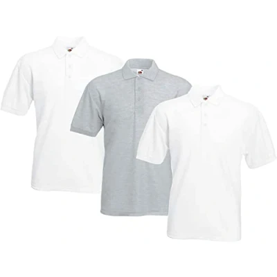 Afbeelding van Fruit of the Loom Poloshirt voor heren (3 stuks) (2XL, 2 wit, 1 grijs), grijs, XXL