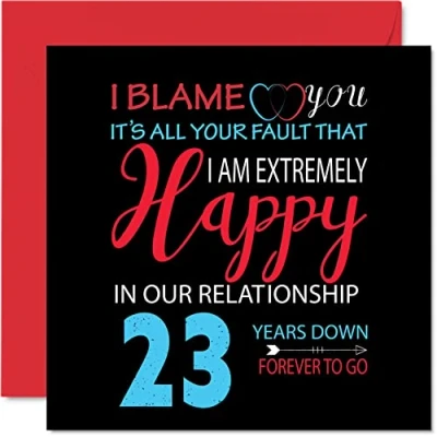 Afbeelding van Grappige 23e verjaardagskaart voor echtgenoot vrouw Your Fault I&#039;m Extremely Happy Gelukkige huwelijksverjaardagskaart partner, 145 mm x wenskaarten eenentwintigste jubilea