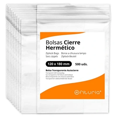 Afbeelding van Bolsas con Cierre Hermético de Plástico Transparentes Ideales para Congelar Alimentos, Guarda Documentos, Reutilizables y Conservación Ofituria (500 Bolsas, 120 x 180 mm)