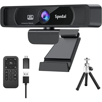 Afbeelding van Spedal 4K webcam met microfoon en statief, 120 groothoek afstandsbediening softwarebediening, 4x zoom, streaming HD webcamera voor pc Mac conferencing, compatibel Skype Zoom