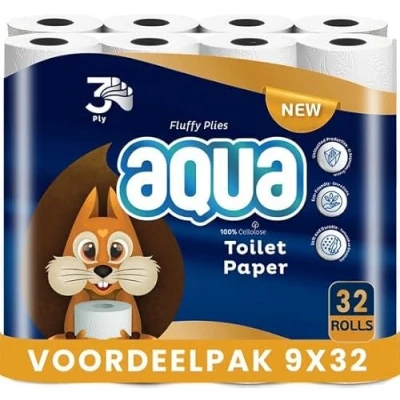 Afbeelding van AQUA Tripple Soft 9x32 Rollen WC Papier 288 3 Laags Toiletpapier, Extra Zacht &amp; Pluisvrij, comfort Voordeelverpakking