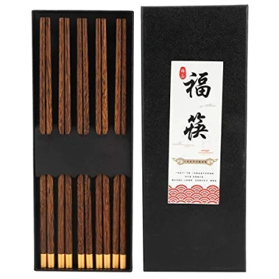 Afbeelding van 5 Paar Natuurlijke Houten Eetstokjes Herbruikbare Chinese Servies Set Thuis Kichen Servies(EEN)
