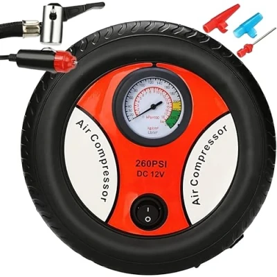 Afbeelding van Retoo Compressor luchtcompressor 12 V voor auto draagbare elektrische luchtpomp 260 psi 60 W bandenpomp fiets motorfiets caravan bal luchtkussen 17 x 7 cm