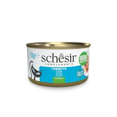 Afbeelding van Schesir, Tonijnfilets in gelei, aanvullend natvoer voor katten, origineel recept, 100% natuurlijk, 12 blikjes à 70 g