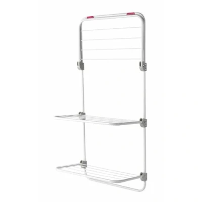 Afbeelding van Kleeneze KL081674EU7 Three Tier Overdoor Clothes Airer with Adjustable Shelves, Space Saving Drying Rack, For Compact Living &amp; Smaller Households, 40 x 20 134 cm, Pink/White