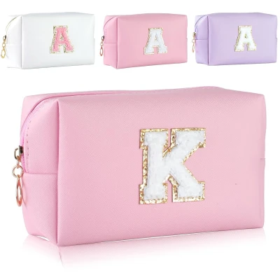 Afbeelding van Gepersonaliseerde Make uptas Waterdicht PU leer Roze Initialen K