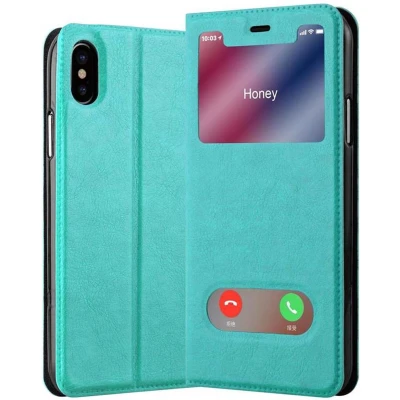 Afbeelding van Cadorabo Hoesje geschikt voor Apple iPhone XS MAX in MUNT TURKOOIS Beschermhoes met magnetische sluiting, standfunctie en 2 kijkvensters Book Case Cover Etui
