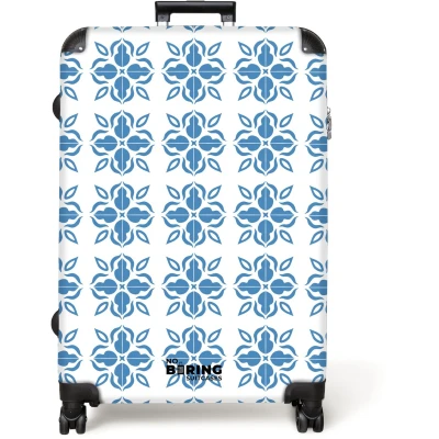 Afbeelding van NoBoringSuitcases.com® Koffer groot Reiskoffer lichtgewicht Zomer tegel print blauw Rolkoffer met 4 wielen Grote trolley XL 98 liter bagage