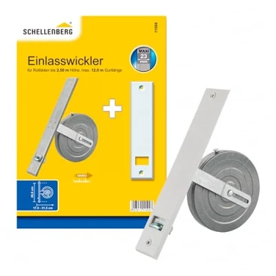 Afbeelding van Schellenberg 11500 inbouwrolgordijn, maxi rolluikriem met 23 mm breedte en maximale lengte van 12 m, gatafstand 26 cm, grijs, afstand de gaten cm