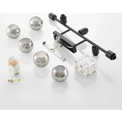 Afbeelding van Lindby plafondlamp Biscala, 5 lamps, zwart/roker