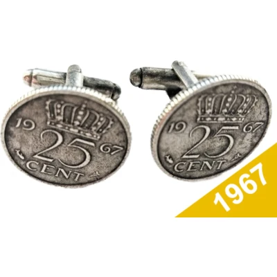 Afbeelding van Manchetknopen Kwartje 1967 Verzilverd Uniek en Stijlvol Sieraad met Jaartal Cadeau Geboortejaar Alle Jaartallen Beschikbaar Doorsnede 1,8 cm