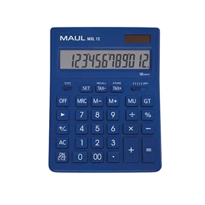 Afbeelding van Maul, Zakrekenmachines, MXL 12 Bureaucalculator Lichtblauw display (cijfers): op batterijen, zonne energie (Batterijen)