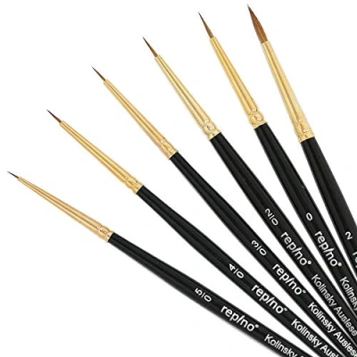 Afbeelding van Kolinsky penseelset met rode marterharen, fijne details, kunstenaarskwasten (maat 5/0, 4/0, 3/0, 2/0, 0 en 2), marterhaar, voor acryl, aquarel, acrylverf, aquarelverf