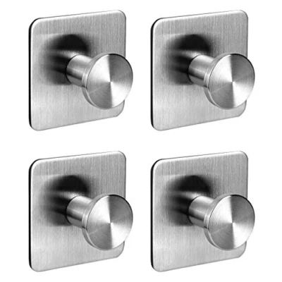 Afbeelding van Ambrosya Handdoekhouder zonder boren haken zelfklevend badkamer accessoires decoratie handdoekhaak kledinghaak muur garderobe keuken (roestvrij staal (geborsteld), 4 x 1)