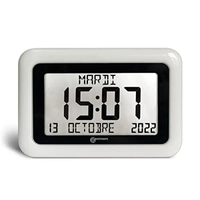 Afbeelding van GEEMARC VISO10 Digitale kalender klok met dag / datum tijdweergave wit