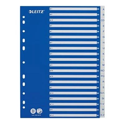 Afbeelding van Leitz Register voor A4, omslag van karton en 20 tabbladen kunststof, met alfabetische opdruk A Z, blauw/wit, 12536001