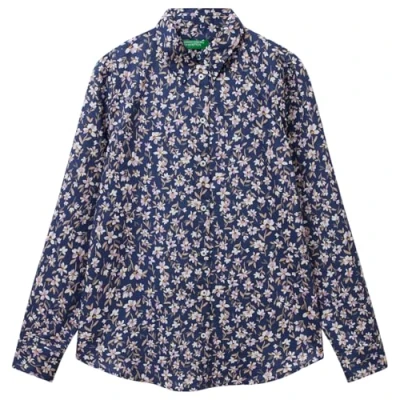 Afbeelding van Benetton dames Blouse met bloemenprint in de kleur Donkerblauw, maat: M