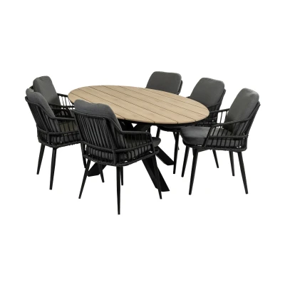 Afbeelding van 4 Seizoenen Tuinmeubelen 7 delige tuinset 6 Isabel tuinstoelen 220cm ovale Cyprus tuintafel