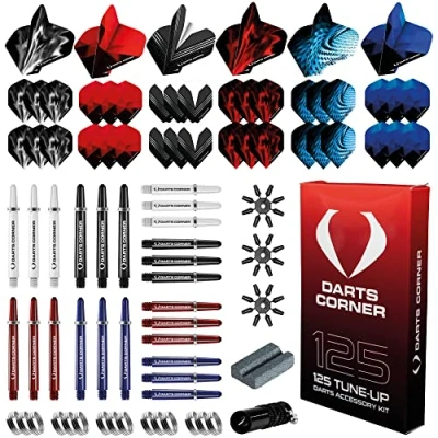 Afbeelding van Darts Corner BX228 Tune Up Kit 125 stuks accessoirepakket inclusief 24 assen, 36 vluchten, puntbeschermers, asveren, gebroken asverwijderaar en een stalen tip slijpgereedschap