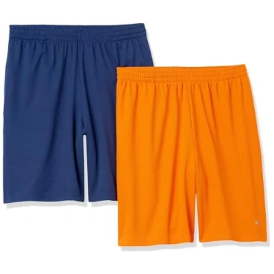 Afbeelding van Amazon Essentials Men&#039;s Performance Tech korte broek met losse pasvorm (verkrijgbaar in grote en lange maten), Pack of 2, Feloranje/Marineblauw, S
