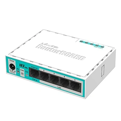 Afbeelding van Mikrotik Hex Lite Ethernet Router (10,100 Mbit/s, (RJ 45), wit, 64 MB, 850 MHz, DC, wit