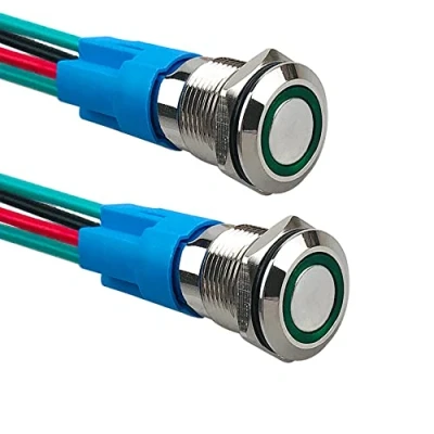 Afbeelding van Aiqeer 2 stuks 12 mm momentdrukknopschakelaar, V/24 V 3 A, drukknopschakelaar van roestvrij staal, waterdicht IP66, met voorbedrade stekker (groene led)