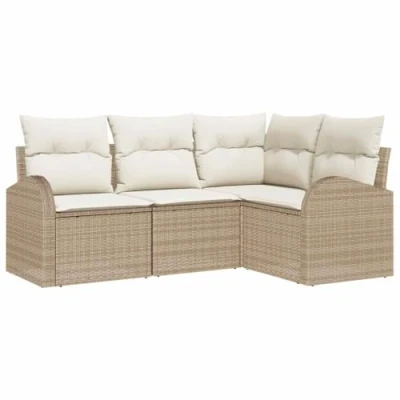 Afbeelding van vidaXL 4 delige Tuin Sofa Set met Kussens in Beige van Poly Rattan