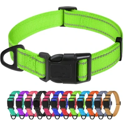 Afbeelding van TagMe Reflecterende nylon halsbanden, verstelbare klassieke halsband met snelsluiting voor kleine honden, groen, 1,5 cm breedte