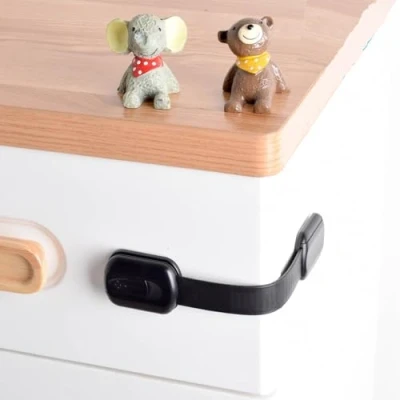 Afbeelding van Haloppe 6 stuks Baby Proofing Veiligheid Kast Sloten, Zelfklevende Kind Proof Sluitingen voor Dressoir Koelkast, Deurvergrendeling Kinderen Veiligheid, Geen Boren Zwart