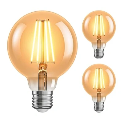 Afbeelding van ledscom.de 3 stuks E27 LED lamp, G95, extra warm wit (2500 K), 7,3 W, 818lm, staps dimmer, goudkleurig