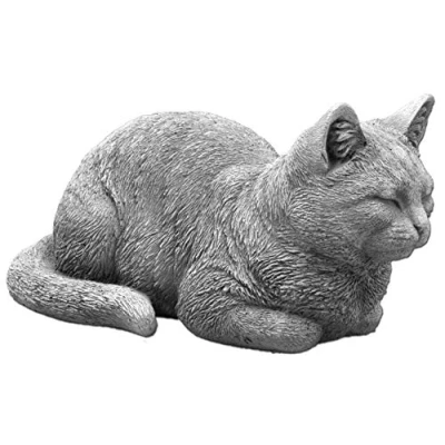 Afbeelding van gartendekoparadies.de Liggende kat, stenen figuur, H. 17 cm, 8,5 kg, grijs, vorstbestendig gegoten steen voor buiten