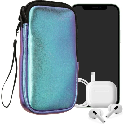 Afbeelding van kwmobile telefoontasje universeel geschikt voor XL 6,7/6,8&quot; smartphones 17,2 x 8,4 cm Hoesje met rits en polslusje In metallic petrol