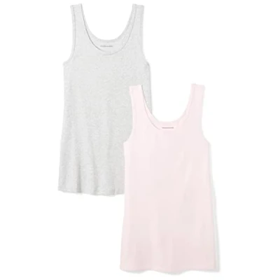 Afbeelding van Amazon Essentials Women&#039;s Tanktop met slanke pasvorm, Pack of 2, Lichtgrijs/Lichtroze, S