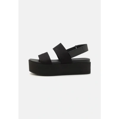 Afbeelding van Calvin Klein Jeans Flatform Sling Sandalen met plateauzool, Dames, Maat: 40, Triple black Leer en textiel